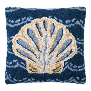 Scalloped Shell Hook Pillow, 14" x 14" For Sale