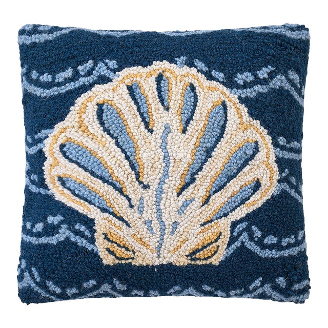 Scalloped Shell Hook Pillow, 14" x 14" For Sale