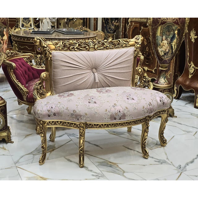 French French Style Light Pink Settee Gold Leaf Details For Sale - Image 3 of 3