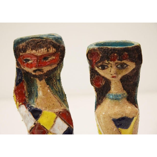 Ceramic Sculpture Vases of Harlequin and Columbine by Marcello Fantoni, 1960s, Set of 2 For Sale - Image 8 of 12
