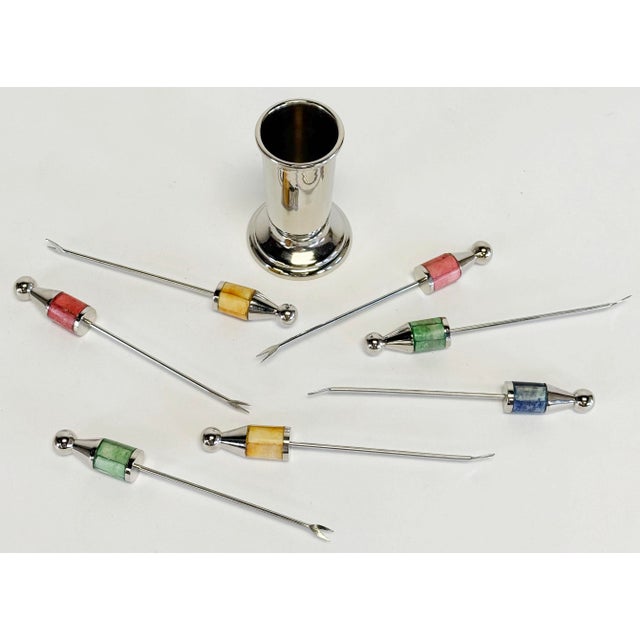 Vintage Hors d'Oeuvres Polished Stone Skewers, Set of 7 For Sale - Image 4 of 6