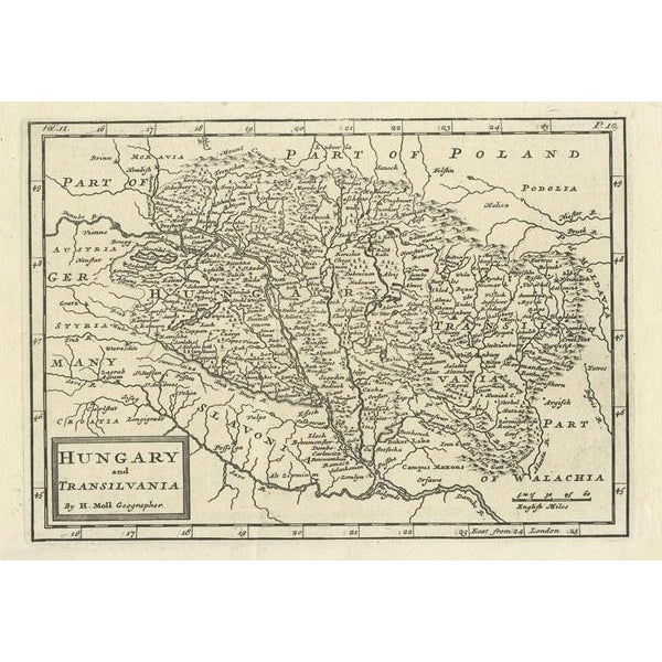 Antique Map of Hungary and Transylvania Modern Day Romania, 1710 For Sale - Image 3 of 5