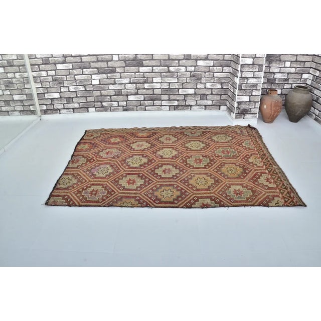 Tan Vintage Handwoven Wool Kilim Carpet For Sale - Image 8 of 10
