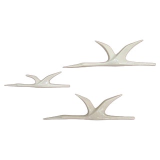 Mid-Century Wall Decoration of Birds in Teak and Porcelain, 1960s For Sale