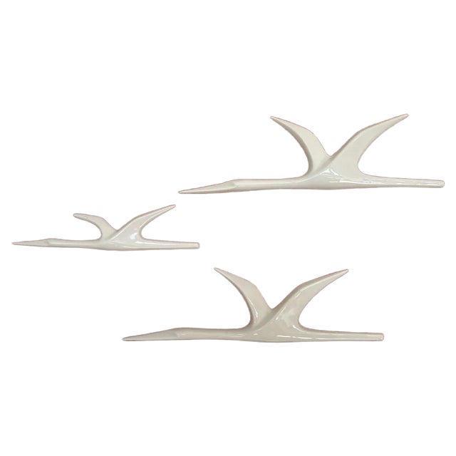 Mid-Century Wall Decoration of Birds in Teak and Porcelain, 1960s For Sale