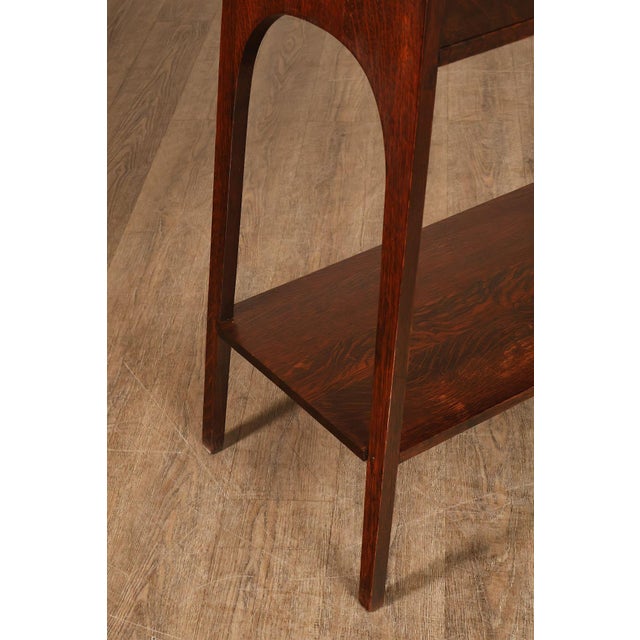 Brown Antique Arts And Crafts Style Solid Oak Console Table With Drawer For Sale - Image 8 of 18