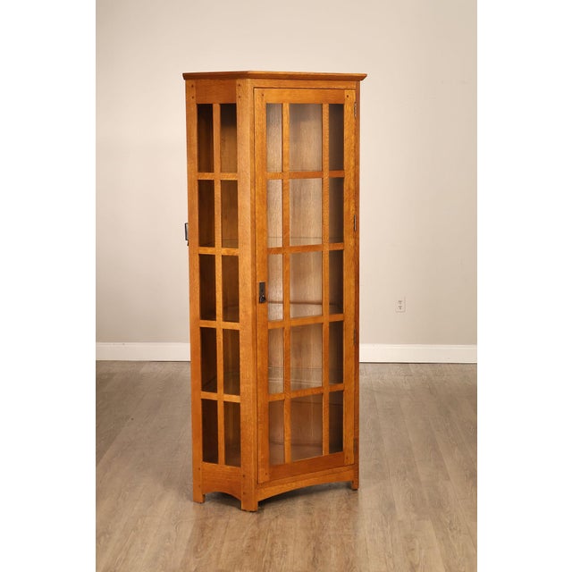 High Quality American Made Stickley Mission Oak Corner Curio Cabinet. Features Solid Quarter Sawn Oak Construction With...