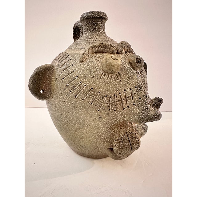 Folk Art 1980s Face Jug by Db Garner Turn & Burn Pottery For Sale - Image 3 of 12