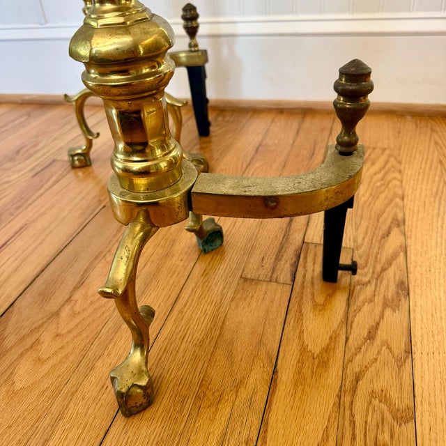 Mid 20th Century Harvin Federal Style Brass Fireplace Andirons, a Pair For Sale In Raleigh - Image 6 of 12
