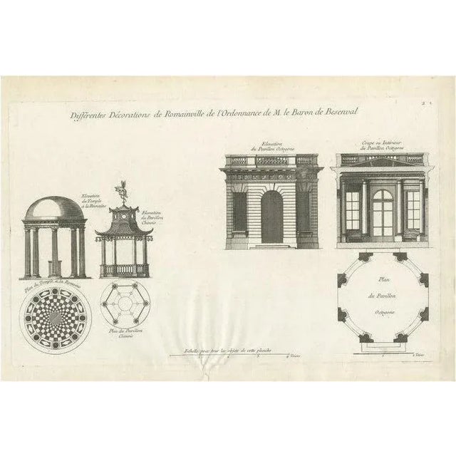 Pl 2 Antique Print of Pavilion Decorations by Le Rouge, c1785 For Sale - Image 5 of 5