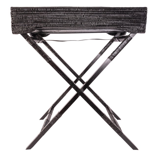Coastal Artifacts Rattan Butler Tray/Table 25.5" with Glass Insert, Tudor Black For Sale - Image 3 of 5