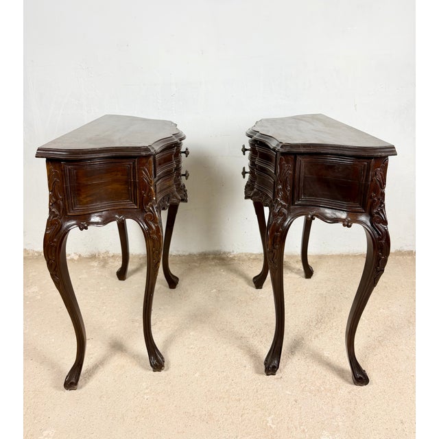 French Louis XV Style Bombe Nightstands with Two Drawers, 1930, Set of 2 For Sale - Image 9 of 12