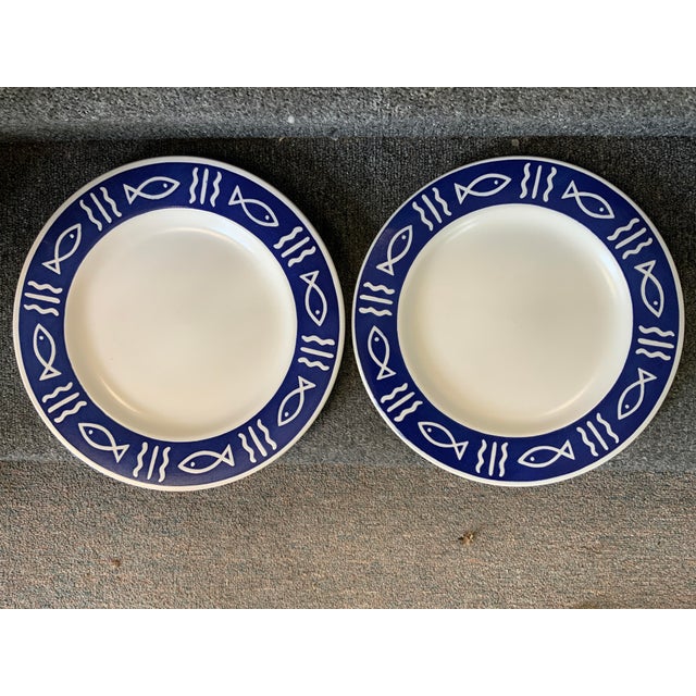 Late 20th Century Oceana Cobalt Blue With White Fish Hornsea Pottery Plates- Set of 4 For Sale - Image 4 of 7