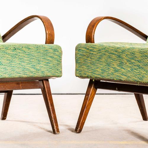 1950s Armchair in Geometric Lime Weave Fabric with Sprung Seat by Jaroslav Šmídek, 1950s For Sale - Image 5 of 11