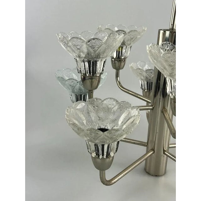 Mid-Century Space Age Chandelier in Metal & Glass, 1970s For Sale - Image 4 of 13