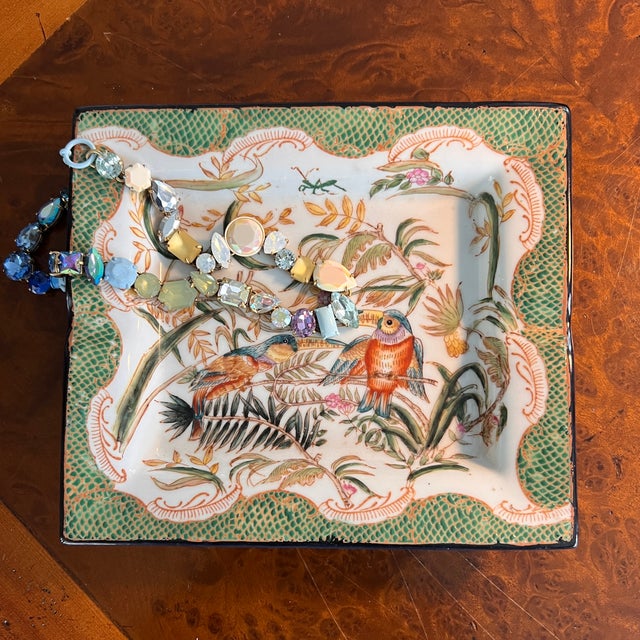 Vintage Gien France “Oiseaux De Paradis” Faience Vide Poche Tray For Sale - Image 9 of 14