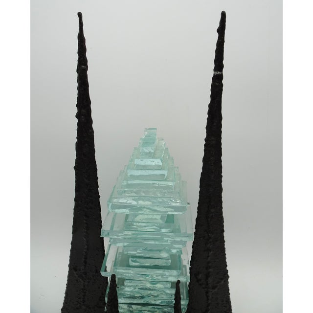 Green Modernist Abstract Glass and Wrought Iron Art Sculpture, 1980s For Sale - Image 8 of 10