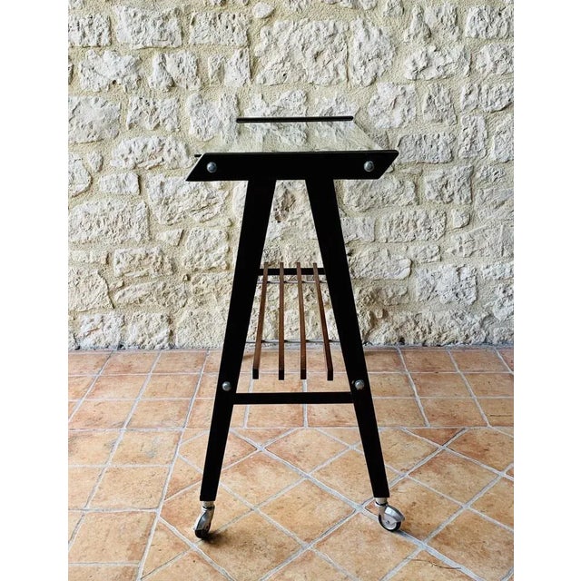 Vintage Glass and Brushed Metal Side Table on Wheels from Zuenelli, 1960s For Sale - Image 14 of 18