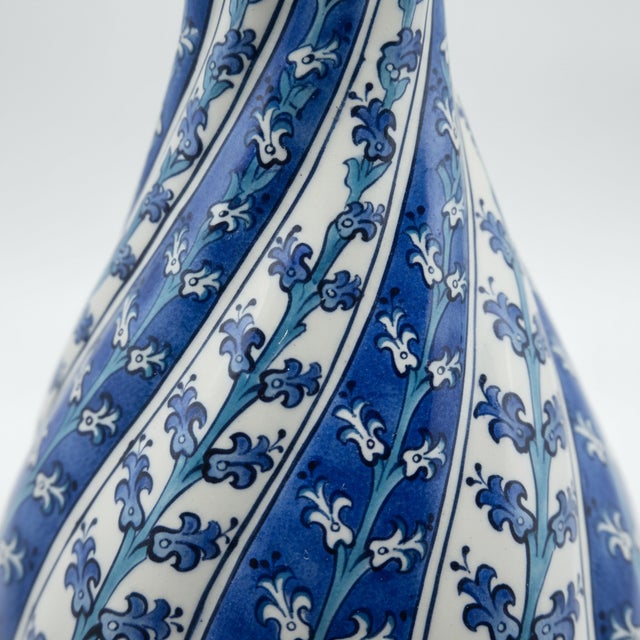 2020s Handmade Ceramic “Cesm-i Bulbul” Decanter (~35cm) Swirling Fluted Ewer – Blue & White Spiral Design For Sale - Image 5 of 8