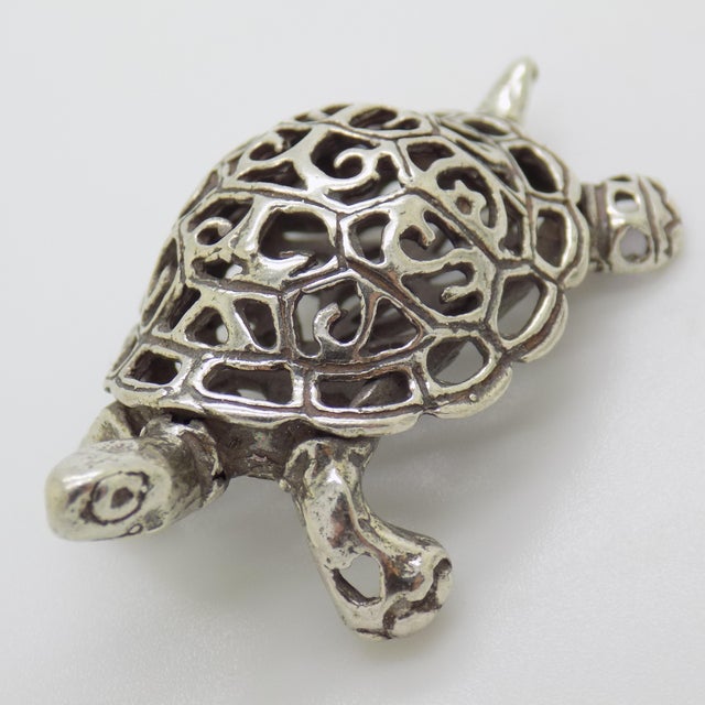 Vintage Italian Handmade Genuine Silver Perforated Turtle Figurine Miniature For Sale - Image 4 of 12
