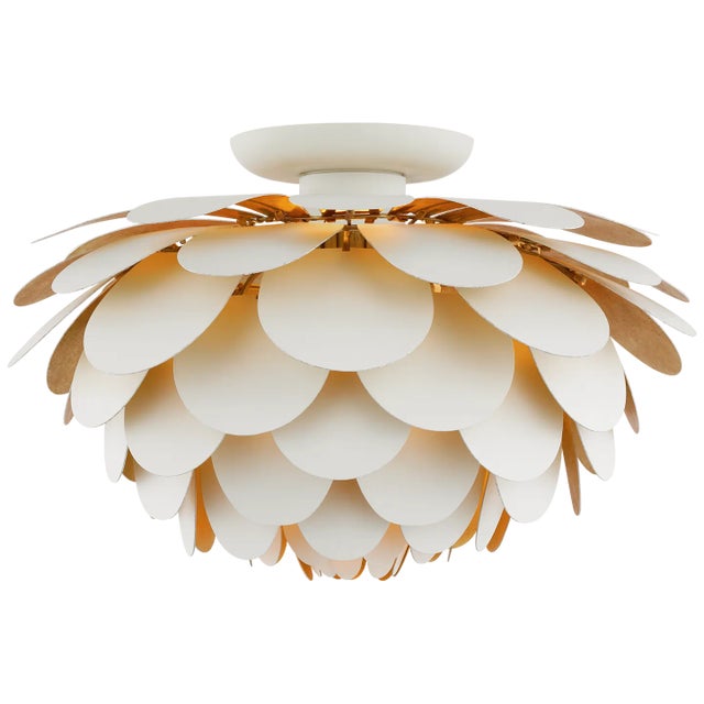 Cynara Large Flush Mount in White and Gild Designer: Chapman & Myers Canopy: 6" Round Mounting: Flush Shade Detail: No...