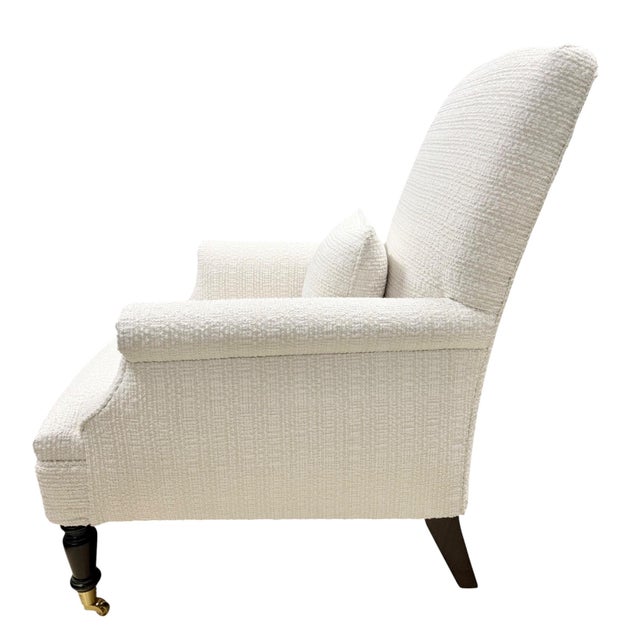 Pearl White Bouclé Chaise Lounge Chair With Matching Ottoman and Kidney Pillow For Sale In Los Angeles - Image 6 of 10