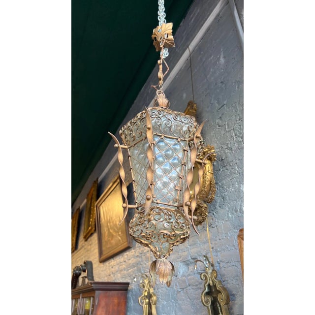 Italian Late 19th - Early 20th Century Venetian Handblown Glass and Iron Lantern For Sale - Image 3 of 7