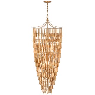 Julie Neill for Visual Comfort Signature Vacarro Tall Cascading Chandelier in Antique Gold Leaf For Sale
