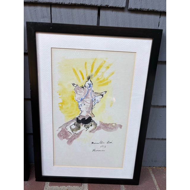 Figurative Collection of Three Signed Figurative Ink & Watercolor Works, 1973–1975 For Sale - Image 3 of 9