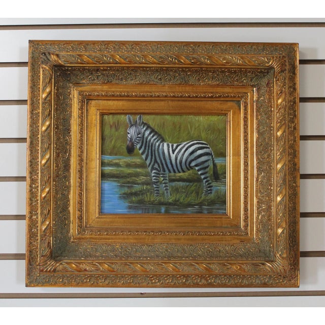 Framed Oil Painting of Zebra on Canvas Chairish