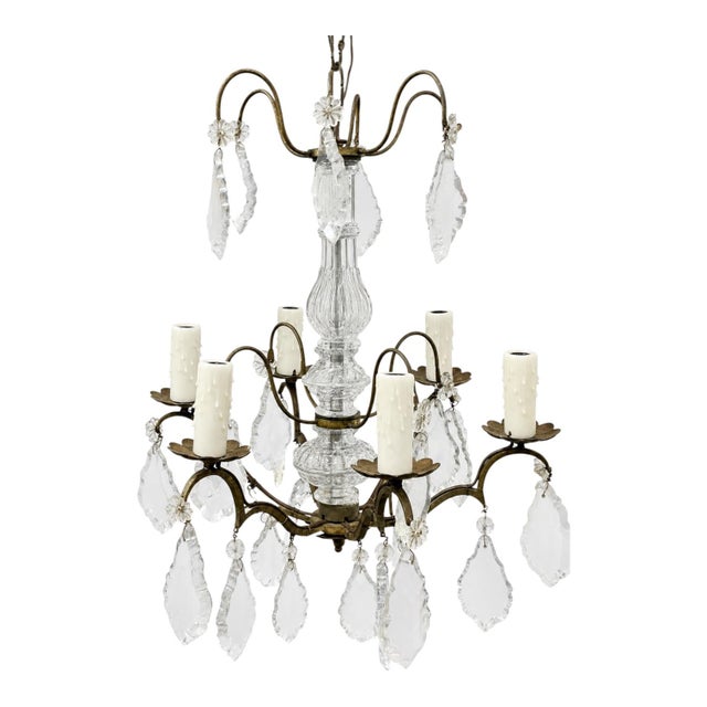 French Antique Chandelier - French Louis XV Style Crystal & Bronze 6 Arm For Sale - Image 3 of 7