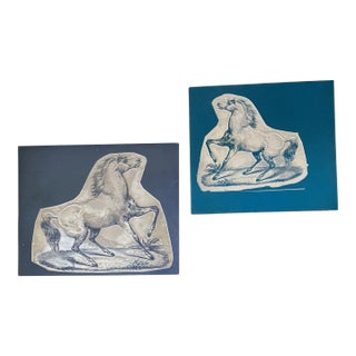 Victorian Vintage Original Horse Etching Metal Plates Set of 2 For Sale