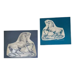 Victorian Vintage Original Horse Etching Metal Plates Set of 2