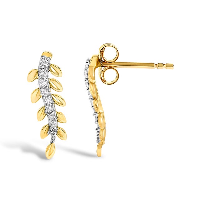 Haus of Brilliance 14K Yellow Gold 1/10 Cttw Diamond Leaf Drop Stud Earrings, Pair For Sale - Image 4 of 4