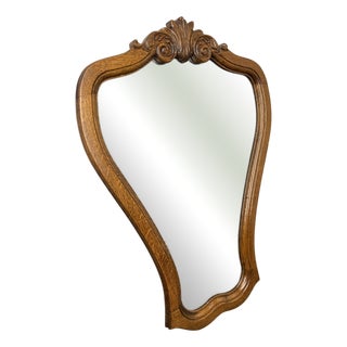 French Wall Mirror with Ornate Carved Oak Frame For Sale