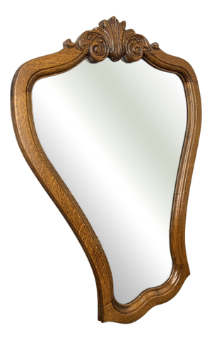 French Wall Mirror with Ornate Carved Oak Frame