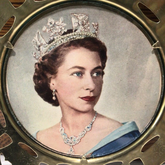 Vintage Queen Elizabeth and Prince Phillip Brass Crown Filigree Coronation Wall Decor - a Pair For Sale - Image 4 of 13