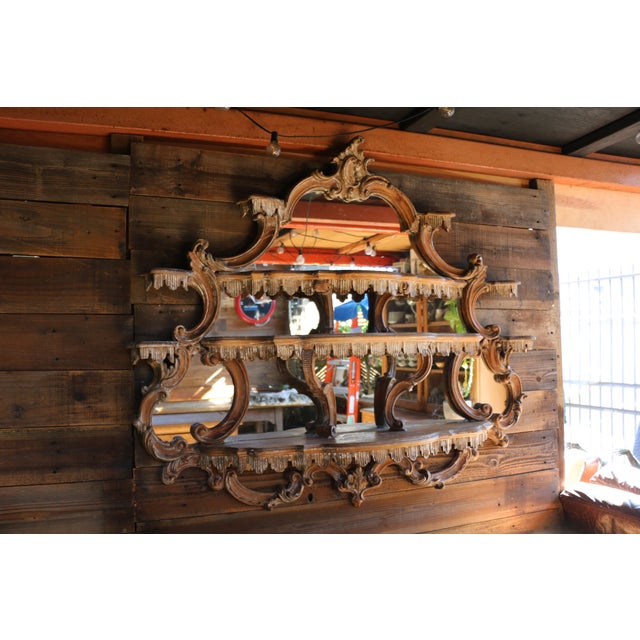 Antique French Rococo Revival Carved Wood Étagère Wall Shelf With Mirror For Sale In Los Angeles - Image 6 of 18