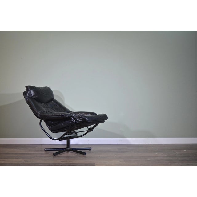 Black Norwegian Leather Swivel Chair from Skoghaug, 1960s For Sale - Image 8 of 12