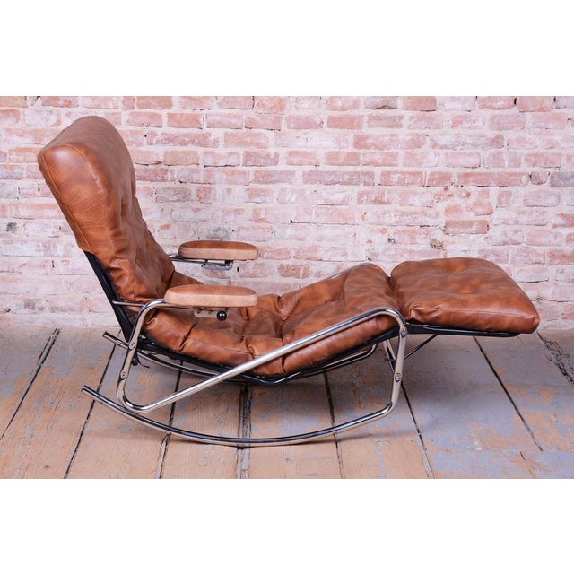 Brown Mid-Century Rocking Reclining Armchair in Chrome by Lama, France, 1960s For Sale - Image 8 of 13