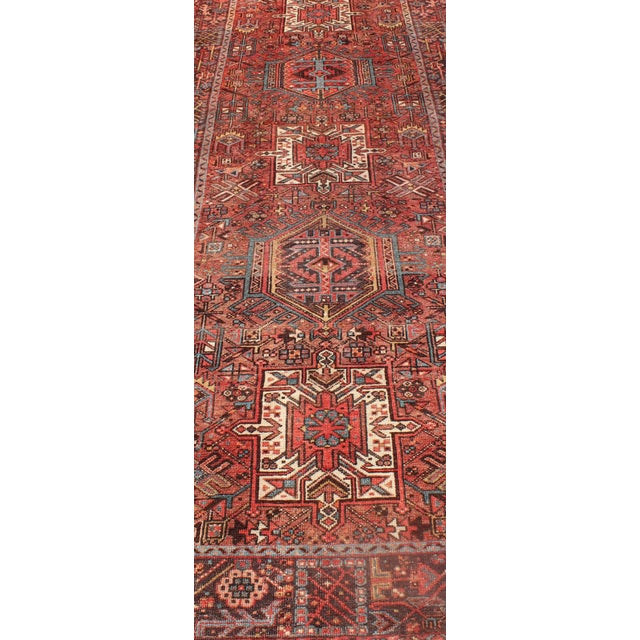 Wide Geometric Persian Heriz Runner With Medallions in Red & Jewel Tones For Sale - Image 4 of 13