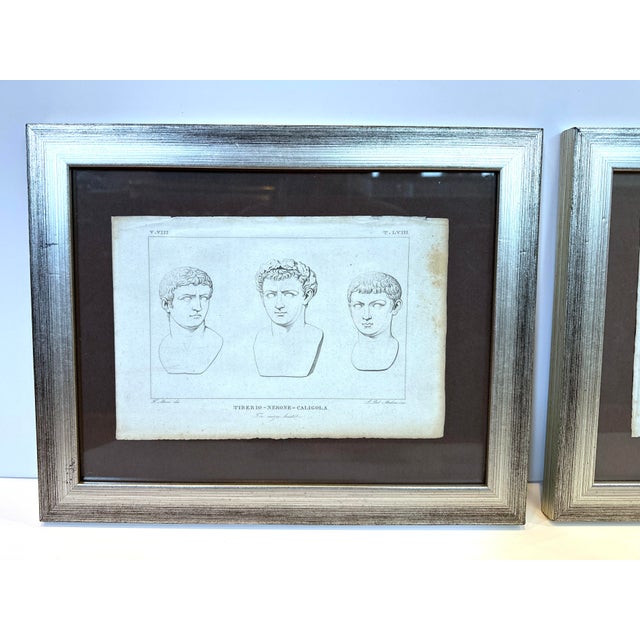 Silver Pair of Roman Bust Etchings - Framed For Sale - Image 8 of 9