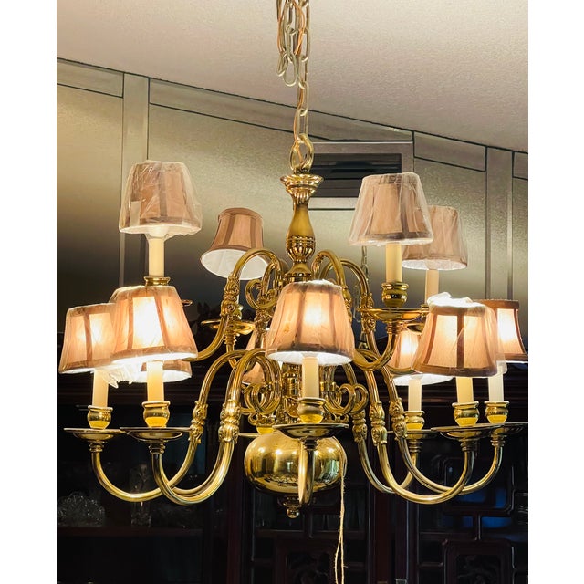 Traditional Early 20th Century Dutch Brass Cannonball 12 Arm Chandelier For Sale - Image 3 of 4