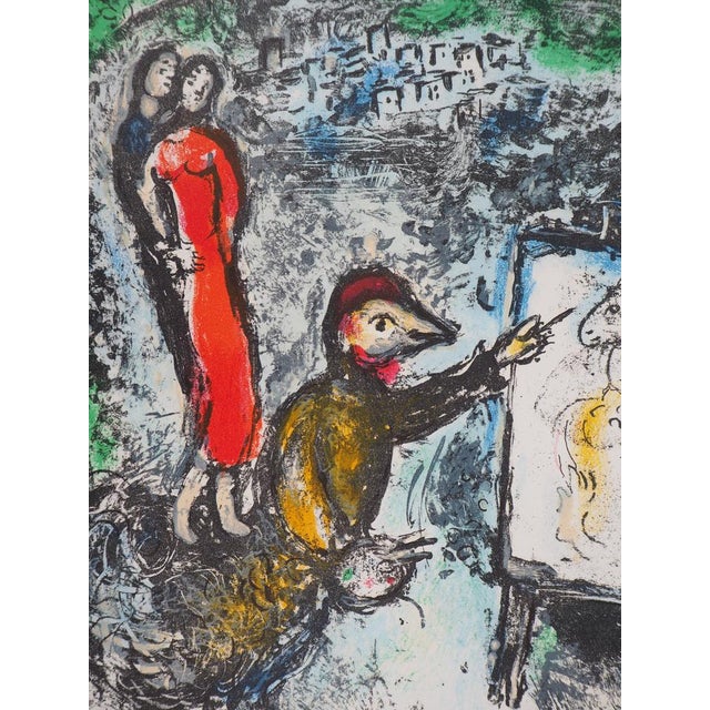 Marc Chagall, Couple and Artist in Front of Saint Jeannet, 1972, Original Lithograph For Sale - Image 4 of 8