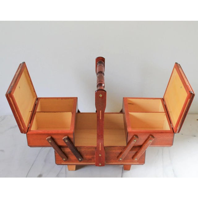 Brown Vintage Wood Sewing Box For Sale - Image 8 of 10