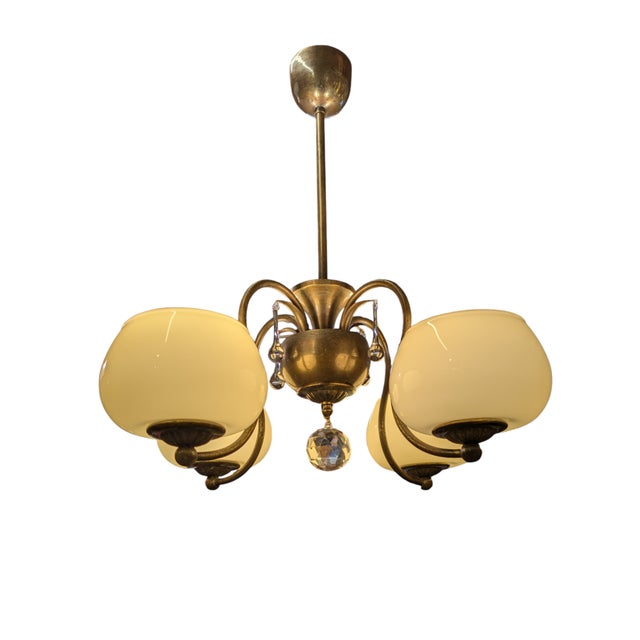 Chandelier in Brass and Glass by Taidetakomo Hakkarainen, 1930s For Sale - Image 4 of 13