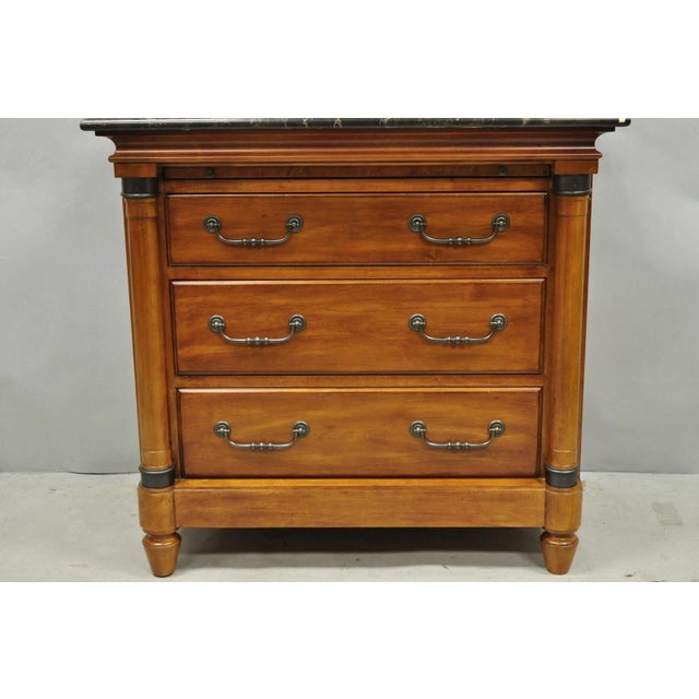 Early 21st Century Kincaid French Country Cherry Wood 3 Drawer Marble Top Nightstand Bedside Table For Sale - Image 5 of 15