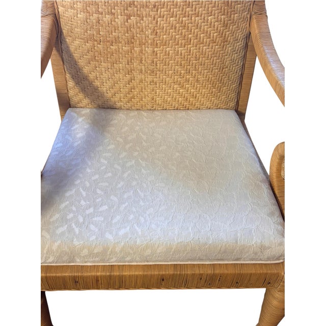 Coastal Vintage Woven Rattan High-Back Armchairs With Scroll Arms, a Pair For Sale - Image 3 of 12