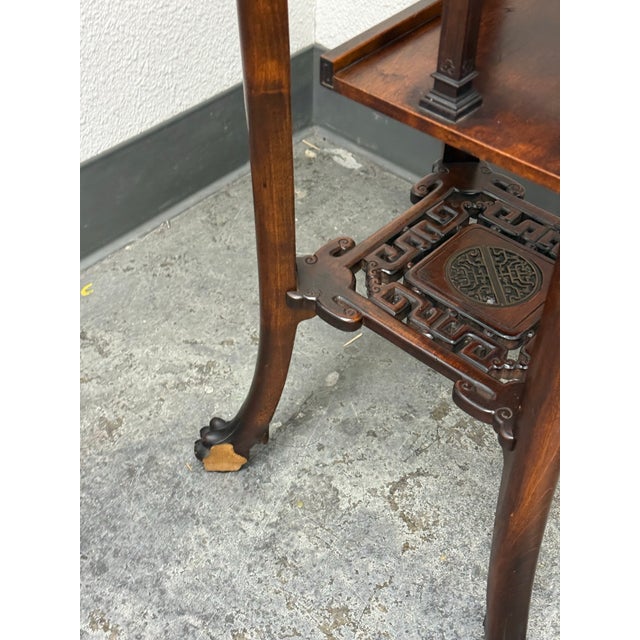 Chinoiserie Carved Wood Tiered Marble Top Stand, Vintage For Sale - Image 11 of 12