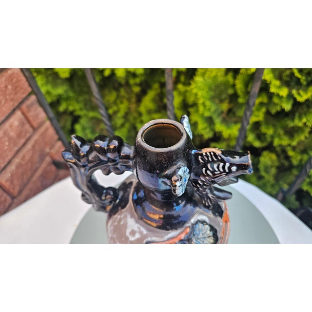 1970s Ceramic Pitcher with Fish-Shaped Spout, Roe Deer and Forest Motif, 1960s For Sale - Image 5 of 14